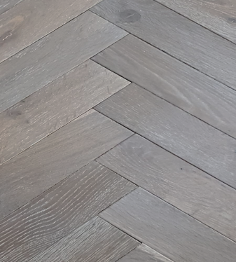 Herringbone smoked grey brushed and oiled 15mm thick Engineered wood flooring
