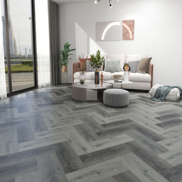 Stone grey oak herringbone 5mm SPC LVT Click flooring. **Built in underlay**